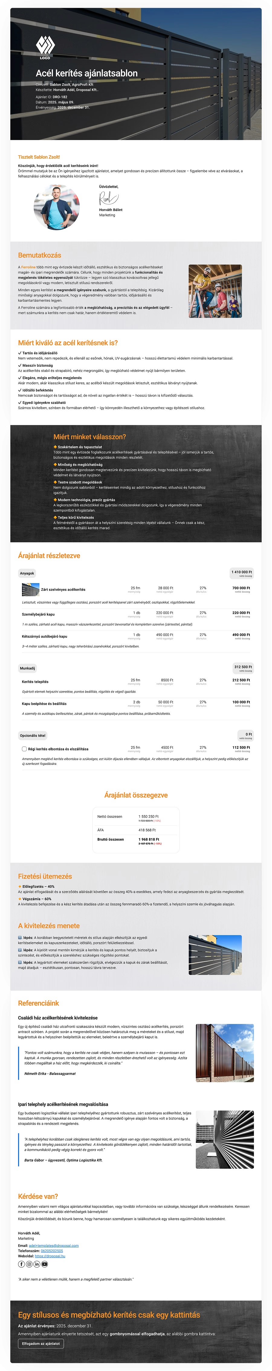 Acél kerítés ajánlatsablon