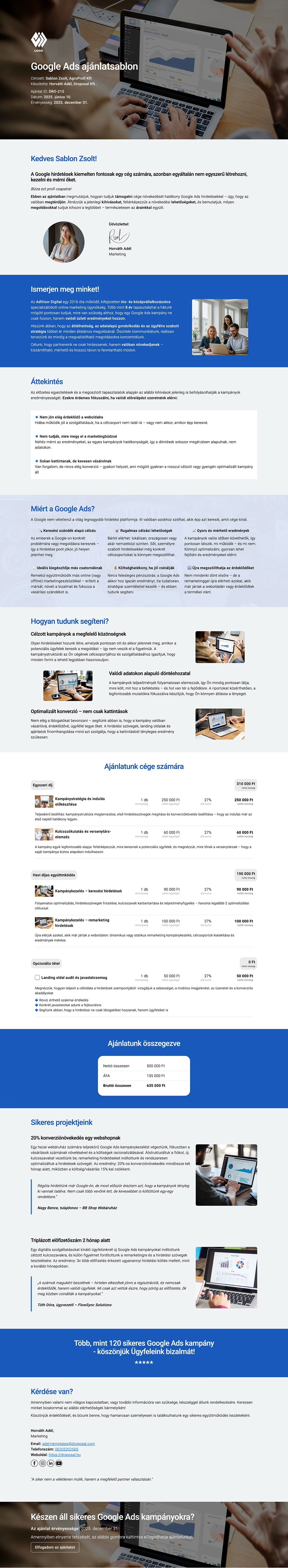 Google Ads ajánlatsablon