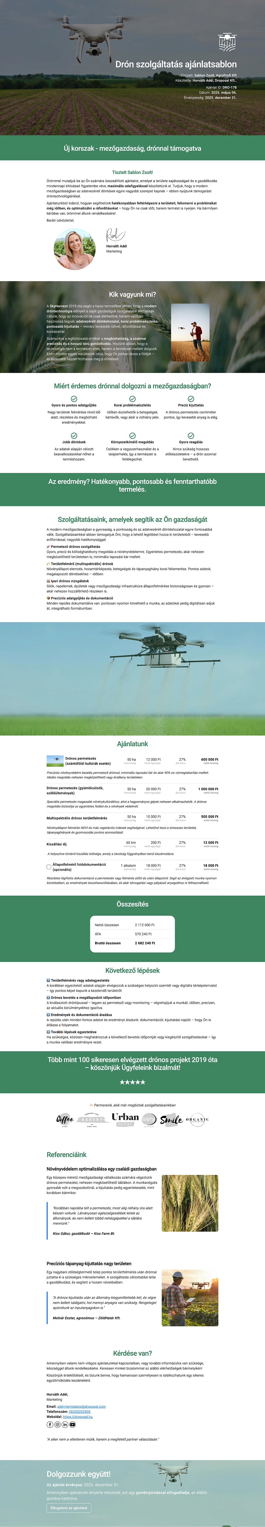 Drón szolgáltatás ajánlatsablon
