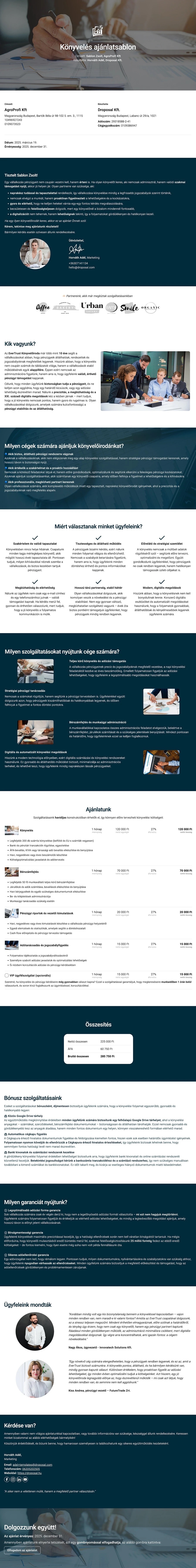 Könyvelés ajánlatsablon