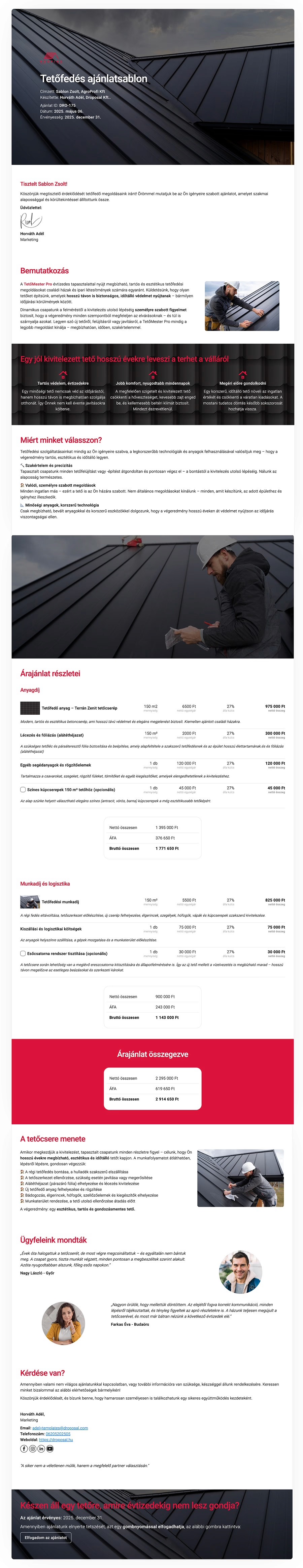 Tetőfedés ajánlatsablon