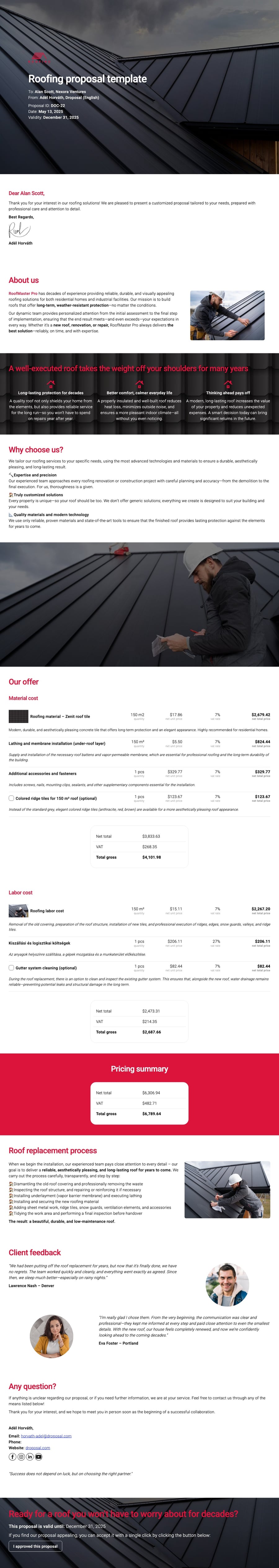 Roofing proposal template
